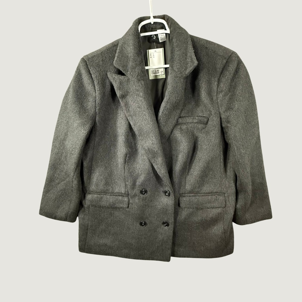 HM Divided Women Gray Double Breasted Recycled Polyester Coat Jacket Size L